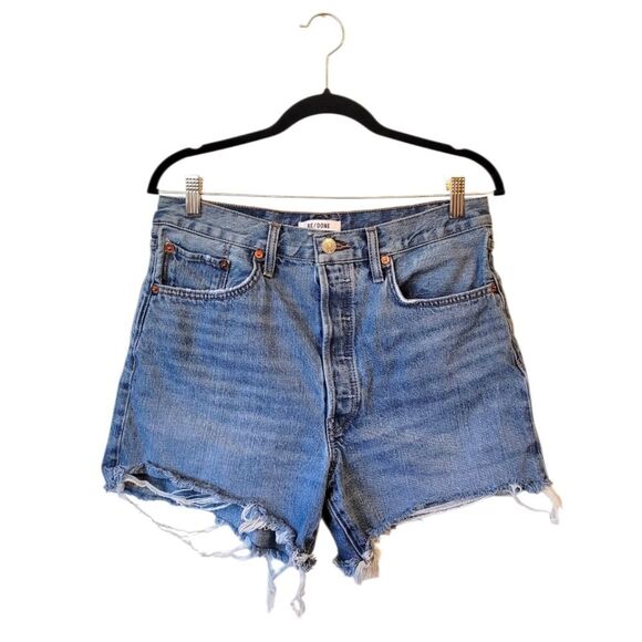 Re/Done Women's Medium Wash High Waisted Button Fly Cut Off Shorts Size 28 - Picture 1 of 8